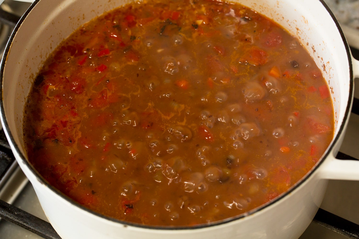Black bean soup simmering.